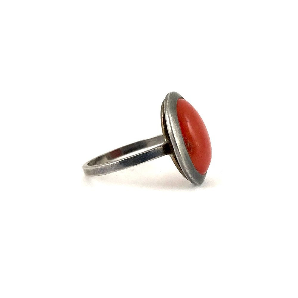 Sterling Silver 925 Vintage Coral Ring Size 7 - Picture 2 of 4
